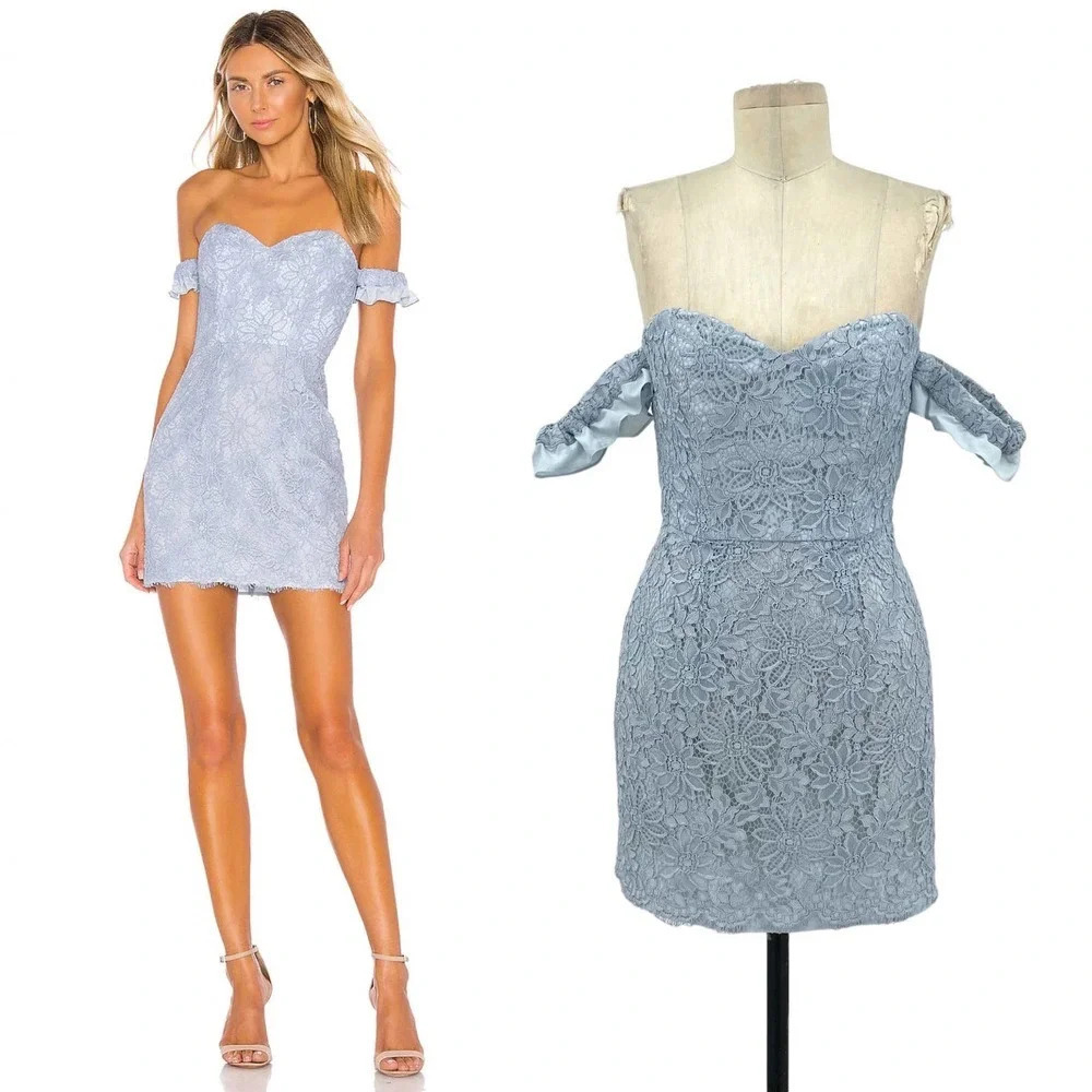 NBD x Naven Twins Lori Ice Blue Lace Off Shoulder Mini‎ Dress Size Small